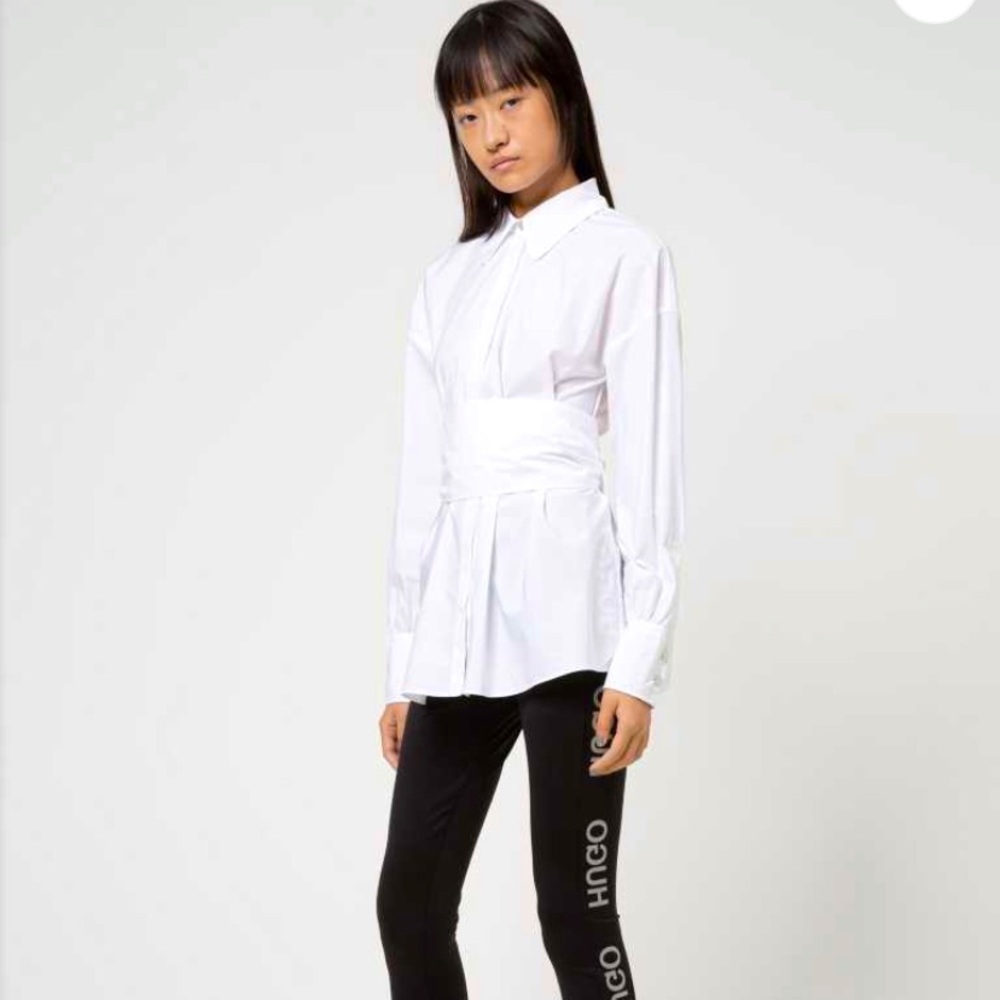Oversized-fit Blouse: Stretch Cotton w/ Logo Print